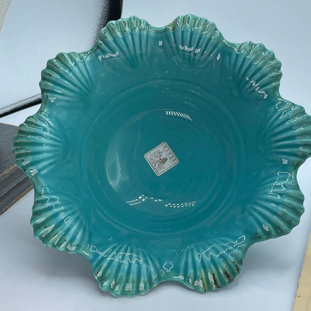 Vintage Maioliche Jessica Italian glazed ceramic bowl rustic edge.